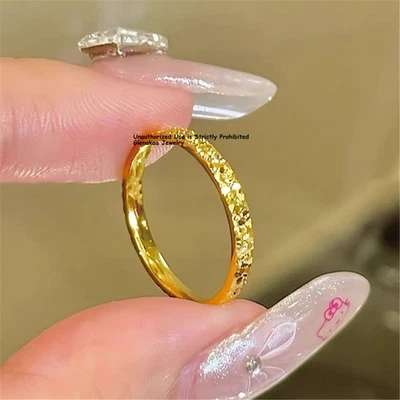 1pcs Real 999 24K Yellow Gold Band Lucky Shiny Rings Women US Size 4/5/6/7/8/9 - Image 1 of 4
