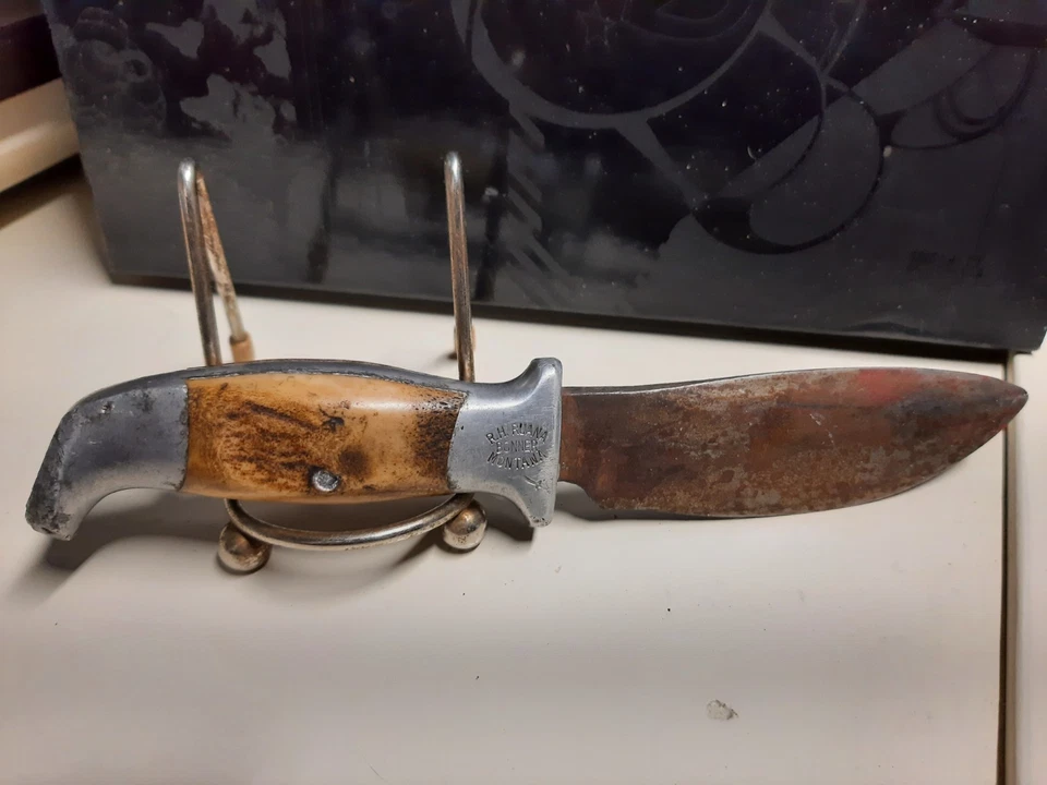 Vtg R.H. Ruana Bonner Montana Knife with Original Sheath M STAMP 4” Fixed Blade - Image 1 of 4