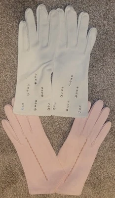 NEW Vintage Lady Gay Women Gloves Formal Dress Rhinestone Faux Pearl Pink Lot - Image 1 of 4