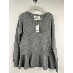 Autumn Cashmere Kids Grey Peplum Sweater, Merino Wool Blend, Soft Ruffle Hem - Picture 1 of 14
