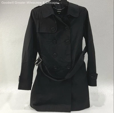 Abrigo para mujer DKNY negro con botones talla M Foto 1 de 3