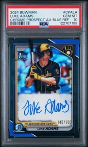 LUKE ADAMS AUTO 1st 2024 Bowman Chrome Prospects BLUE REFRACTOR/150 RC PSA 10 - Picture 1 of 3