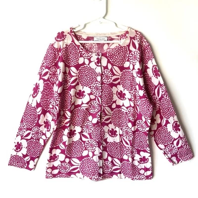 Cárdigan Suéter Garnet Hill Para Mujer S Lana Merino Rosa Caliente Floral Preppy NUEVO Foto 1 de 4