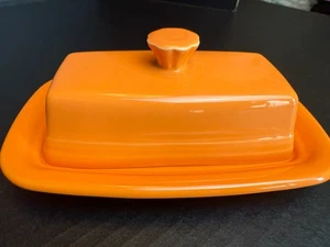 Fiestaware Covered Butter Dish Tangerine Orange XL 8x5" USA - Picture 1 of 13
