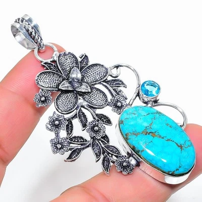 Ciondolo regalo in argento sterling 925 con pietra preziosa turchese... - Immagine 1 di 4