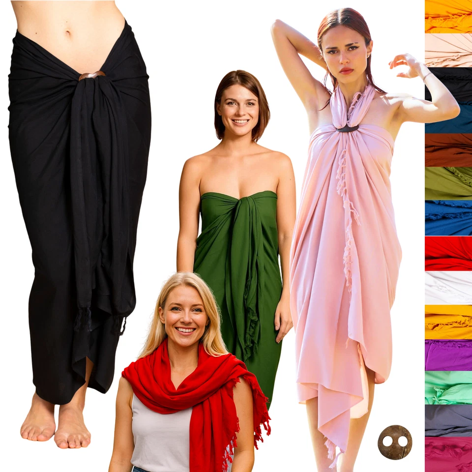 Sarong Pareo Tuch blickdicht Viskose Strandkleid Wickelrock Bikini Cover-up XXL - Bild 1 von 4