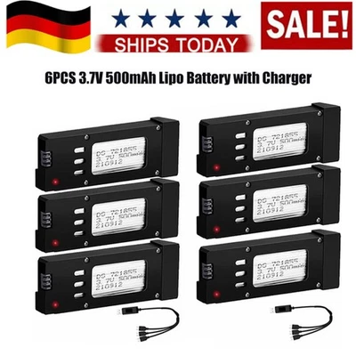 6 Stück 3,7V 500mAh Upgrade Lipo Akku für Drone RC Drohne Quadcopter Ersatzteile - Bild 1 von 4
