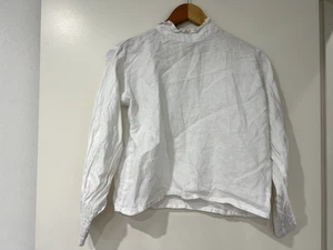 LJC Designs Women's High Neck Blouse Long Sleeve 100% Linen White Size XS - Picture 1 of 8