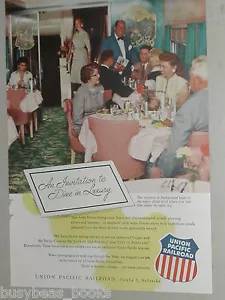 1955 UNION PACIFIC Railroad advertisement, Astra Dome dining car UP RR print ad - Foto 1 di 3