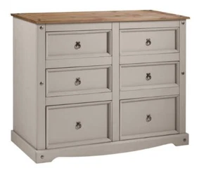 Corona Chest of Drawers Grey Wax 6 Drawer Wide Sideboard by Mercers Furniture® - Picture 1 of 4
