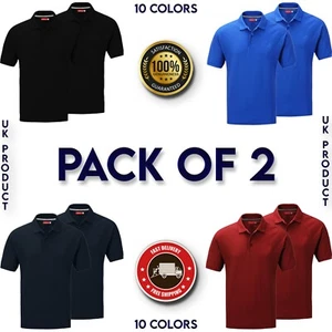 Pack of 2 Mens Heavy Blend 100% Cotton High Quality Short Sleeve Polo Shirts - Picture 1 of 35