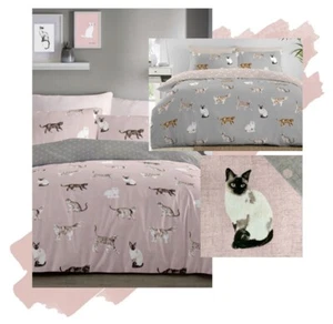 Pussy Cats Duvet Cover & Pillowcase Set - Grey or Blush - Free Postage - Picture 1 of 6
