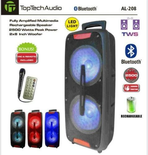 TOP TECH AUDIO Portable 2500 Watts Peak Power 2X8” Speaker FREE MICHROPHONE!!!
