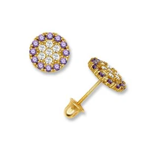 14K Yellow & White Gold Round Shaped Beautiful Stud Earrings for Women - Picture 1 of 12