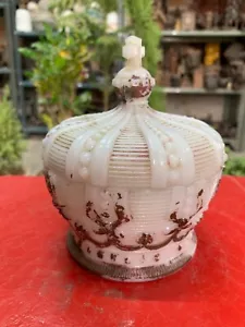 Vintage Handmade Milk Glass Embossed Victorian Crown Shaped Dish Serving Dish - Picture 1 of 11