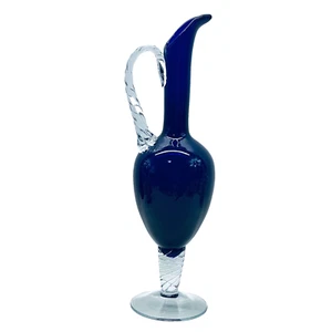 Jarra de vidrio vintage azul cobalto de 13" - Imagen 1 de 10
