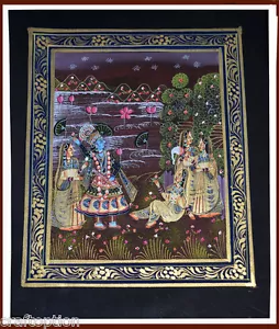 Original Radha Krishna Miniatur Indianer Gemälde auf Seidentuch Naturfarben - Bild 1 von 5