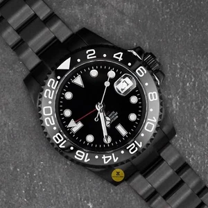 Custom Made 40mm Stealth Black GMT Custom Diver Style Mod Watch w/ NH34 Movement - Picture 1 of 6