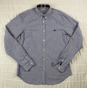 Vintage Burberry Brit Button Down Shirt Men's Size Medium Blue Check Long Sleeve - Picture 1 of 14