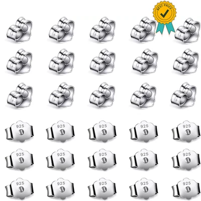 30 piezas/15 pares de pendientes de plata de ley 925 de repuesto con bloqueo seguro de oreja Foto 1 de 4