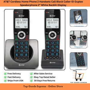 AT&T Bezprzewodowy telefon domowy 2 Słuchawki Blok połączeń Identyfikator dzwoniącego Duplex Głośnik.... - Zdjęcie 1 z 12