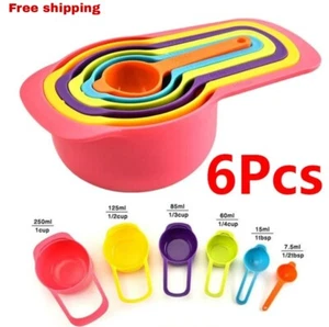 Kichen Measuring Cups And Spoons set Cooking Tool 6 pcs plastic rainbow color🎗️ - Picture 1 of 6