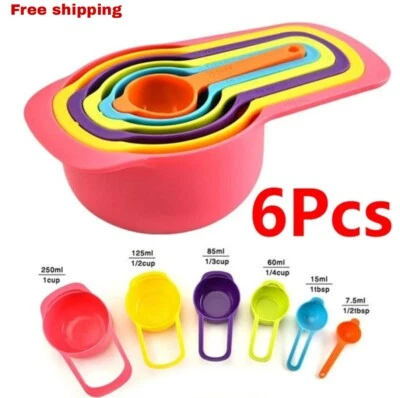 Kichen Measuring Cups And Spoons set Cooking Tool 6 pcs plastic rainbow color🎗️ - Image 1 of 4