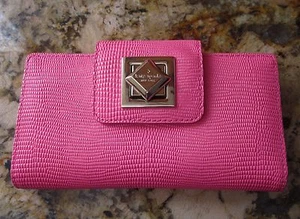 $249 KATE SPADE Turnlock Stacy MARBLE HILL HOT PINK Leather Wallet Clutch LIZARD - Picture 1 of 8