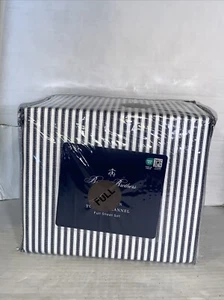 Brooks Brothers 4-teiliges komplettes Flanell-Lakenset aus türkischer Baumwolle marineblau weiß gestreift - Bild 1 von 8