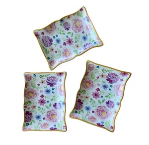 Floral Trinket Dishes Artsy Garden Flowers Spring Cottage Feminine Lot of 3 4x3” - Picture 1 of 2