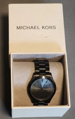 Michael Kors Oversized Slim Runway Men's Watch 44mm Stainless Steel Black ~ READ - Image 1 of 4