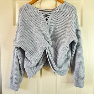 Hippie Rose Pullover Damen M Sterling Blau Strick Twisted Back Langarm Boho - Bild 1 von 7