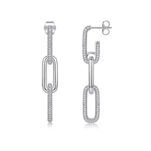 Full Moissanite Paperclip Drop Dangle Earrings 925 Sterling Silver Pass Tester - Picture 1 of 13