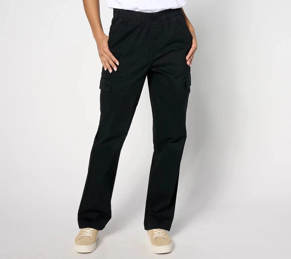Pantalones Denim & Co. Reg EasyWear Sarga Pull-On Carga Pierna Recta Negros 1X A633285 Foto 1 de 1