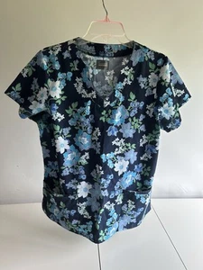 Butterweiches blaues Damen-Peeling-Top mit Blumenmuster Größe L - Bild 1 von 4