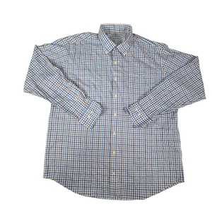 Camicia Peter Millar uomo XL blu marrone abito a quadri bottoni cotone nylon spandex - Foto 1 di 8