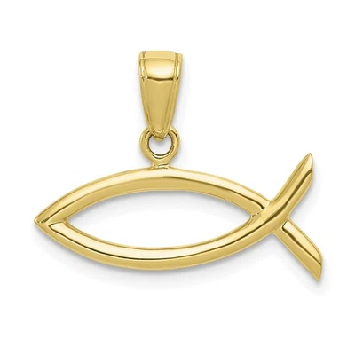 10k Yellow Gold High Polished Mini 2D Ichthus Fish Horizontal Pendant - Image 1 of 3