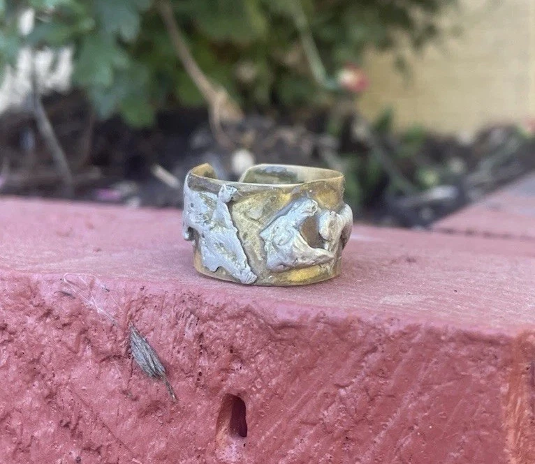 Anillo artesanal de latón y plata de piedra natural ojo de tigre joyería Foto 1 de 4