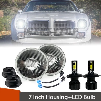 7 Round Headlight Conversion Kit with LED Bulb H4 For Pontiac Firebird 1970-1976 Foto 1 de 4