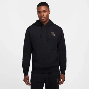 Nike Mens Embroidered Sportswear Gold Club Script Logo Pullover HoodieBlack NWT - Picture 1 of 9