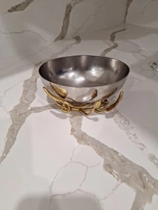 Michael Aram Enchanted Garden Nut Bowl With Spoon Stainless Steel Brass Crystal - Picture 1 of 1