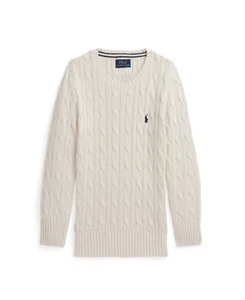 Nwt Polo Ralph Lauren Sweater Boys Sz 4 Cable Knit Cream Pony Horse Logo Reg 65 - Picture 1 of 5