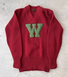 Vintage Champion Knitwear Sweater Size 38 Red 1920s Letterman W Knit 20s 30s - Picture 1 of 13