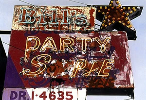 Letrero de neón vintage Bill's Party Shop 20x24 coloreado a mano foto arte decoración detroit - Imagen 1 de 1