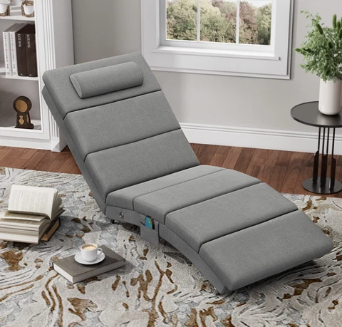 Massage Recliner Heated Chair Chaise Lounge Grey Linen Relaxing Sofa Bed Lounger Cover