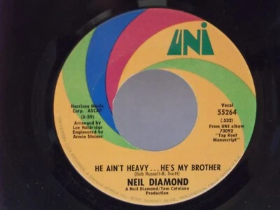 Neil Diamond,UNI 55264,He Ain't Heavey..He's My Brother"US,7"45,1971 pop rock,M- - Image 1 of 2