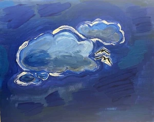 Original Acrylic Painting 11" x 14" – Abstract Cloudscape Blues Signed Art 2024 - Picture 1 of 9