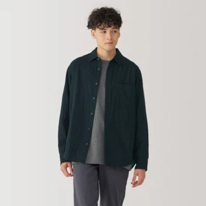 Camisa MUJI Para Hombres Algodón Orgánico Kapok Doble Gasa Cuello Regular Negra FedEx - Imagen 1 de 9