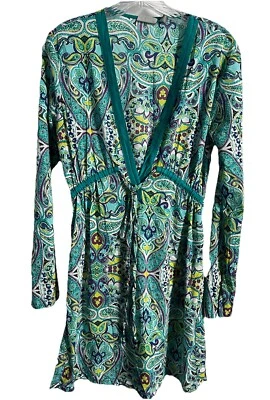 Athleta small cotton Blend swim beach cover up dress aqua White Purple Paisley - Image 1 of 4