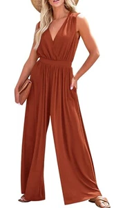 Jumpsuits For Women Summer Dressy Casual One Piece Sleeveless Xl Brick Red - Picture 1 of 3